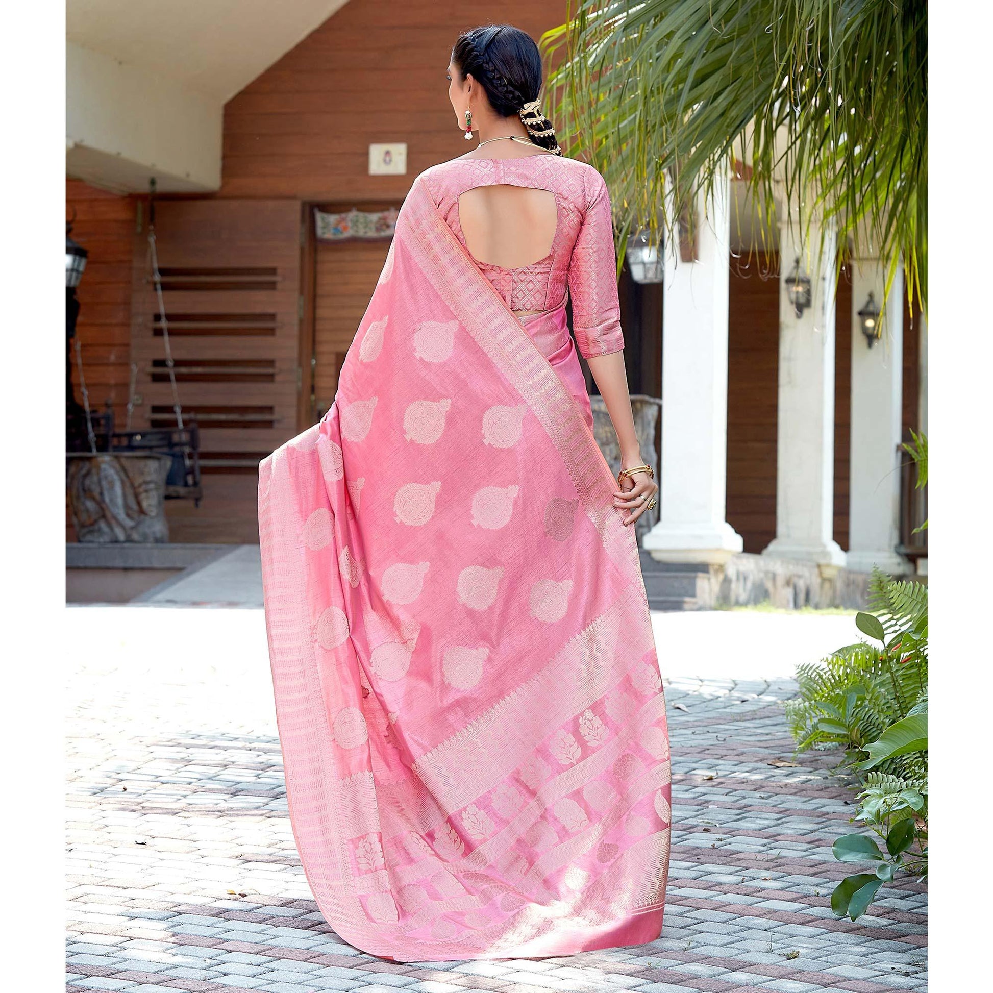 Light Gajri Pink Festive Wear Jari Woven Art Silk Saree
