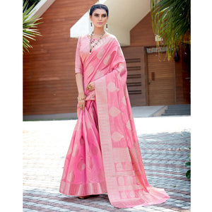 Light Gajri Pink Festive Wear Jari Woven Art Silk Saree