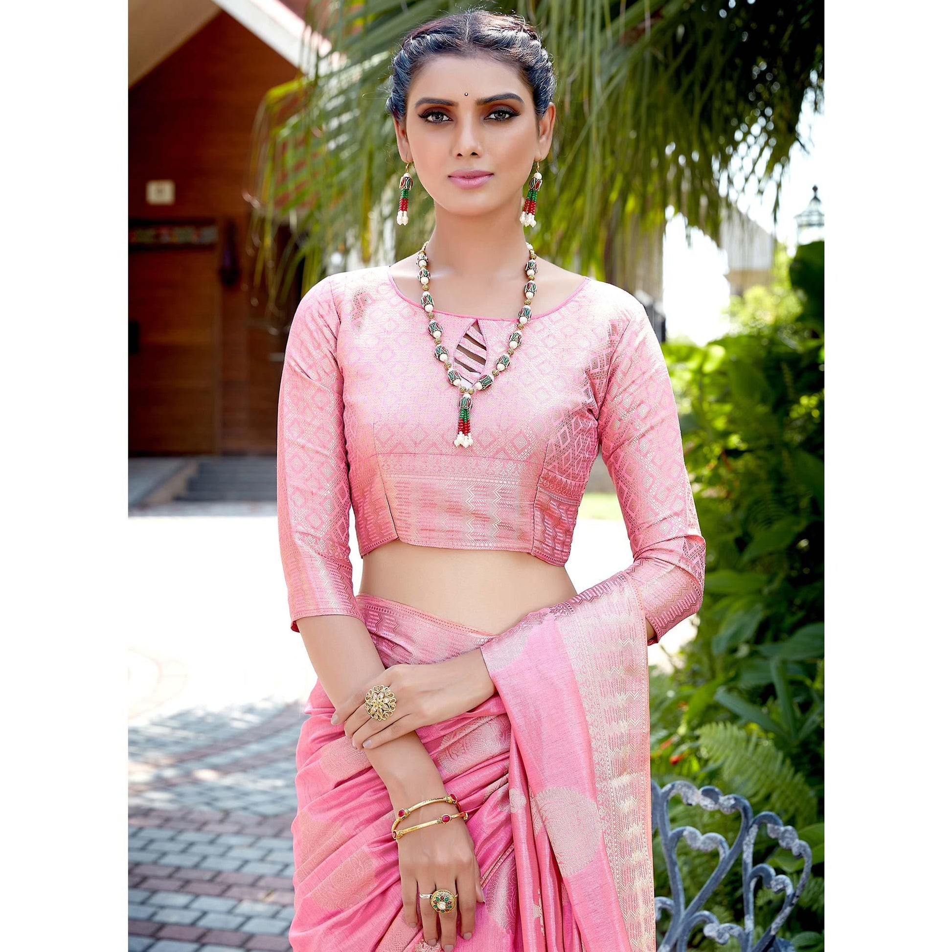 Light Gajri Pink Festive Wear Jari Woven Art Silk Saree