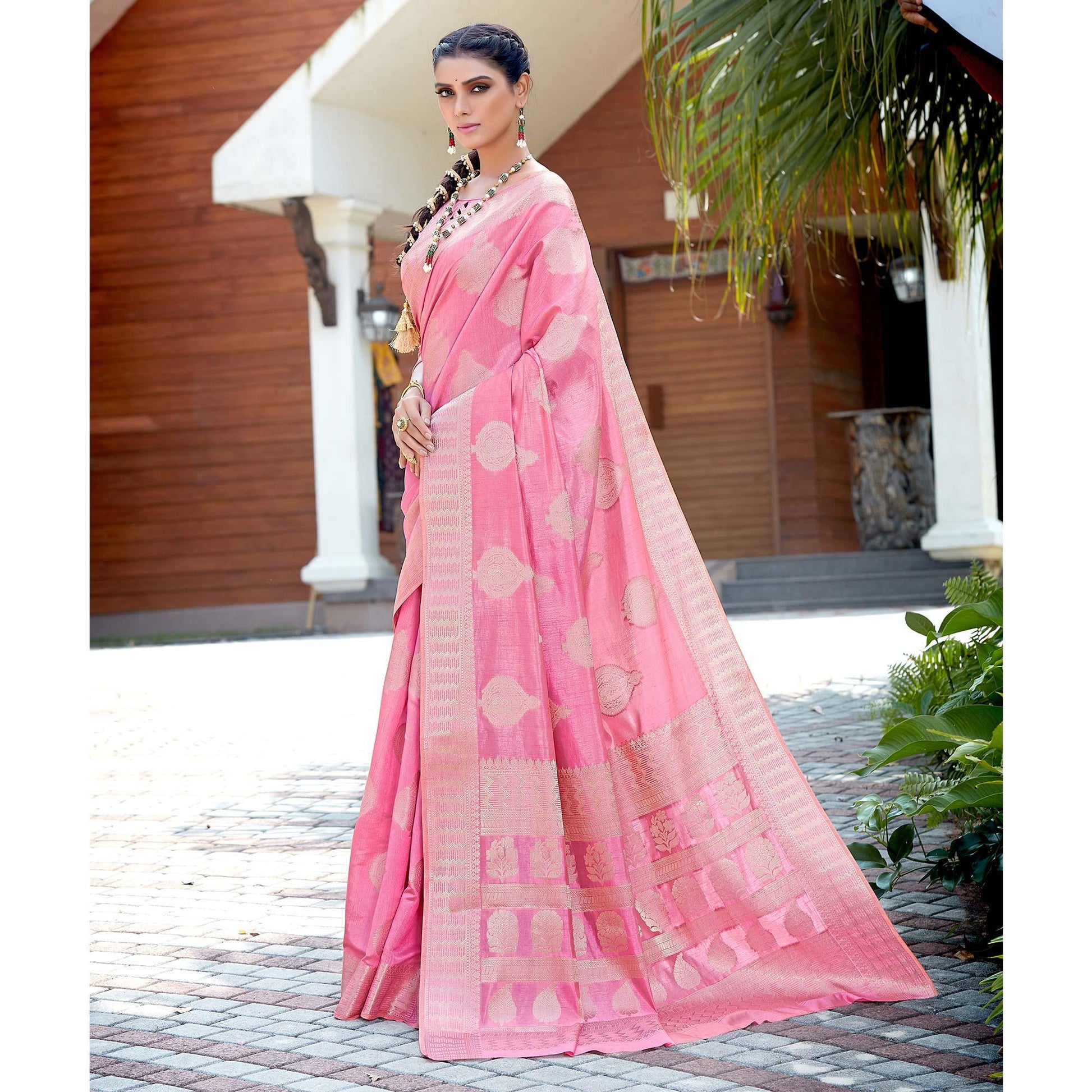 Light Gajri Pink Festive Wear Jari Woven Art Silk Saree