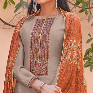Light Gray Festive Wear Embroidered Viscose Cotton Silk Salwar Suit