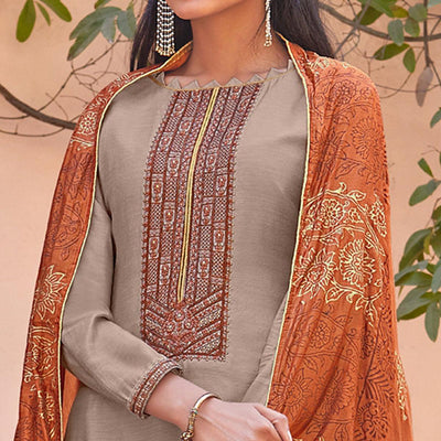 Light Gray Festive Wear Embroidered Viscose Cotton Silk Salwar Suit
