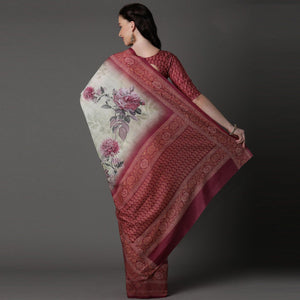 Light Green Casual Cotton Silk Printed Saree With Unstitched Blouse