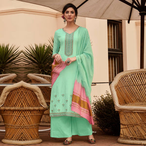 Light Green Casual Wear Embroidered Georgette Suit
