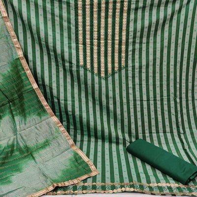 Light Green Casual Wear Embroidery With Hand Work Pure Cotton  Dress Material
