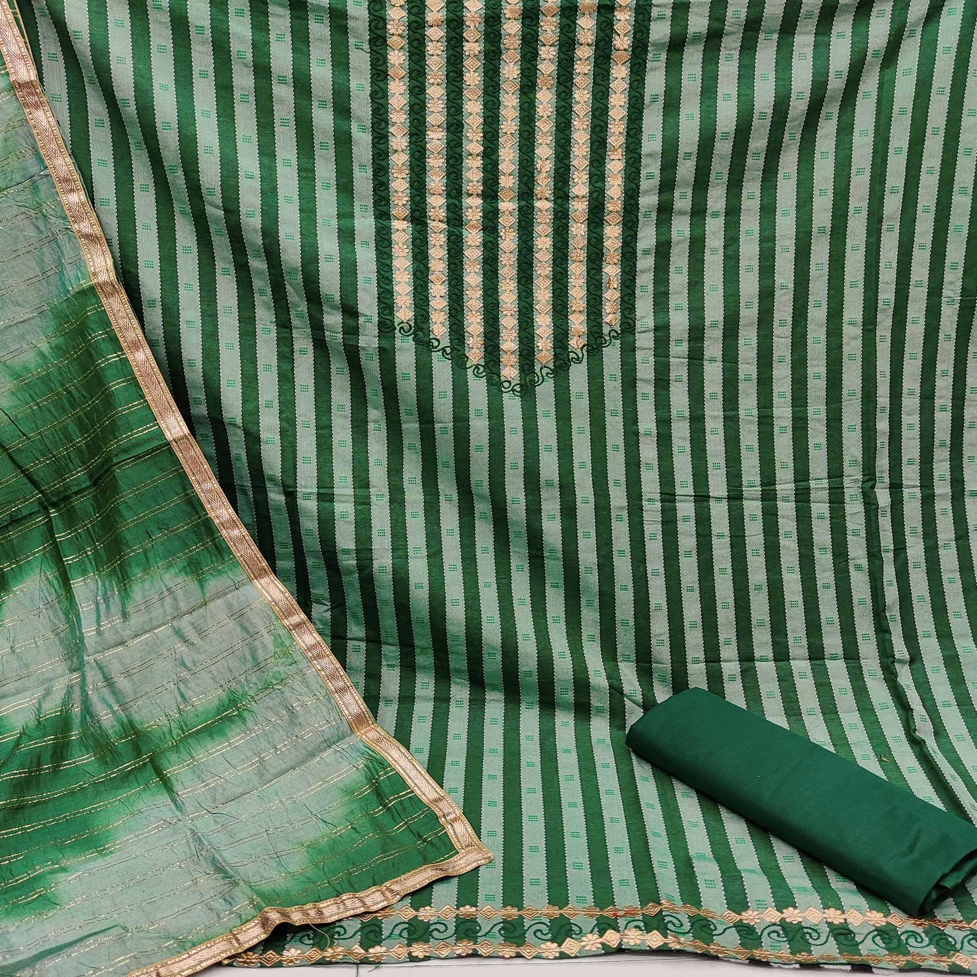 Light Green Casual Wear Embroidery With Hand Work Pure Cotton  Dress Material
