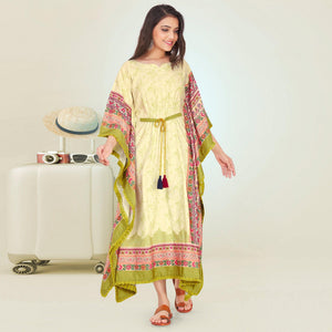 Light Green Casual Wear Floral Digtial Printed Modal Kaftan Kurti