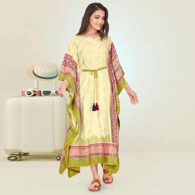 Light Green Casual Wear Floral Digtial Printed Modal Kaftan Kurti