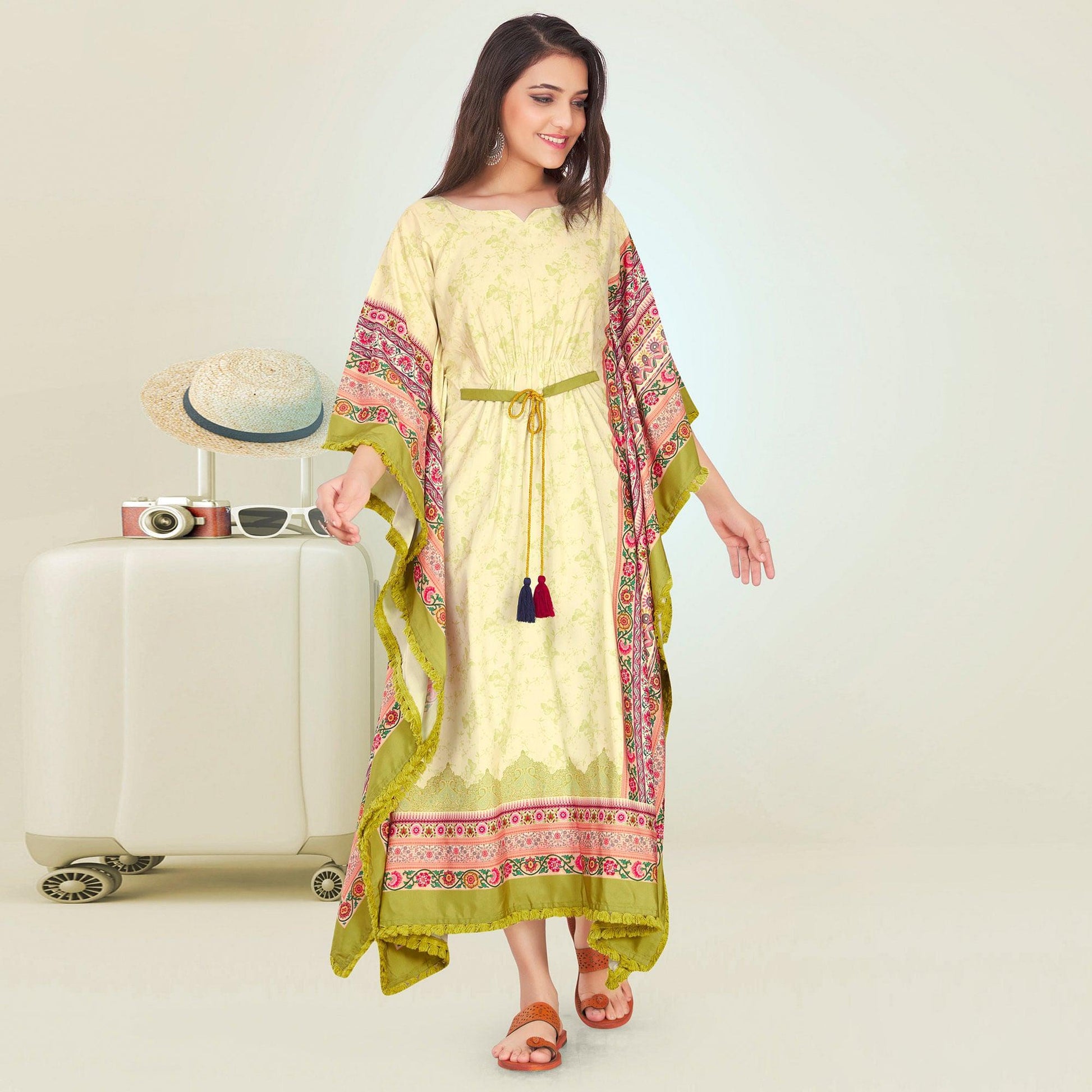 Light Green Casual Wear Floral Digtial Printed Modal Kaftan Kurti
