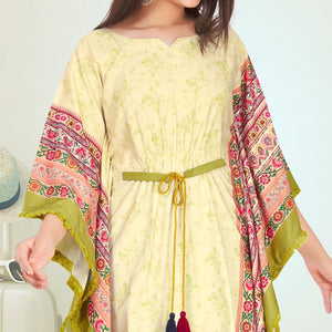 Light Green Casual Wear Floral Digtial Printed Modal Kaftan Kurti