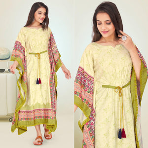 Light Green Casual Wear Floral Digtial Printed Modal Kaftan Kurti