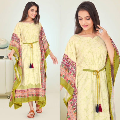 Light Green Casual Wear Floral Digtial Printed Modal Kaftan Kurti