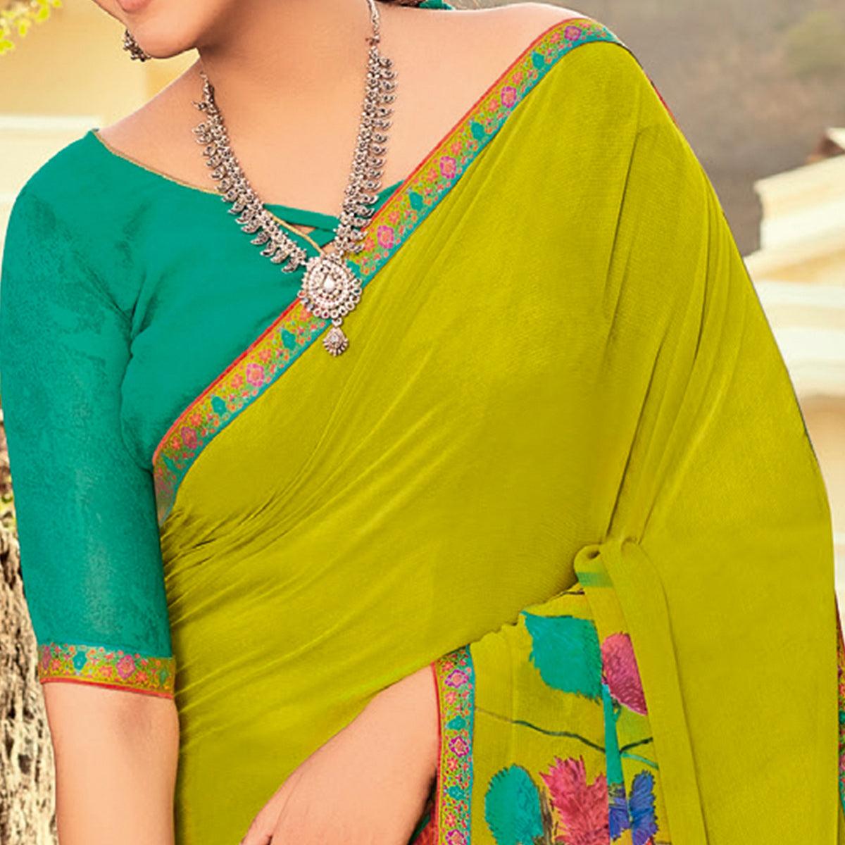 Light Green Casual Wear Printed Georgette Saree