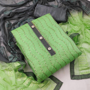 Light Green Casual Wear Sequins Embroidered Chanderi Dress Material