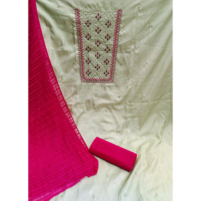 Light Green Casual Wear Sequins Embroidered Silk Dress Material