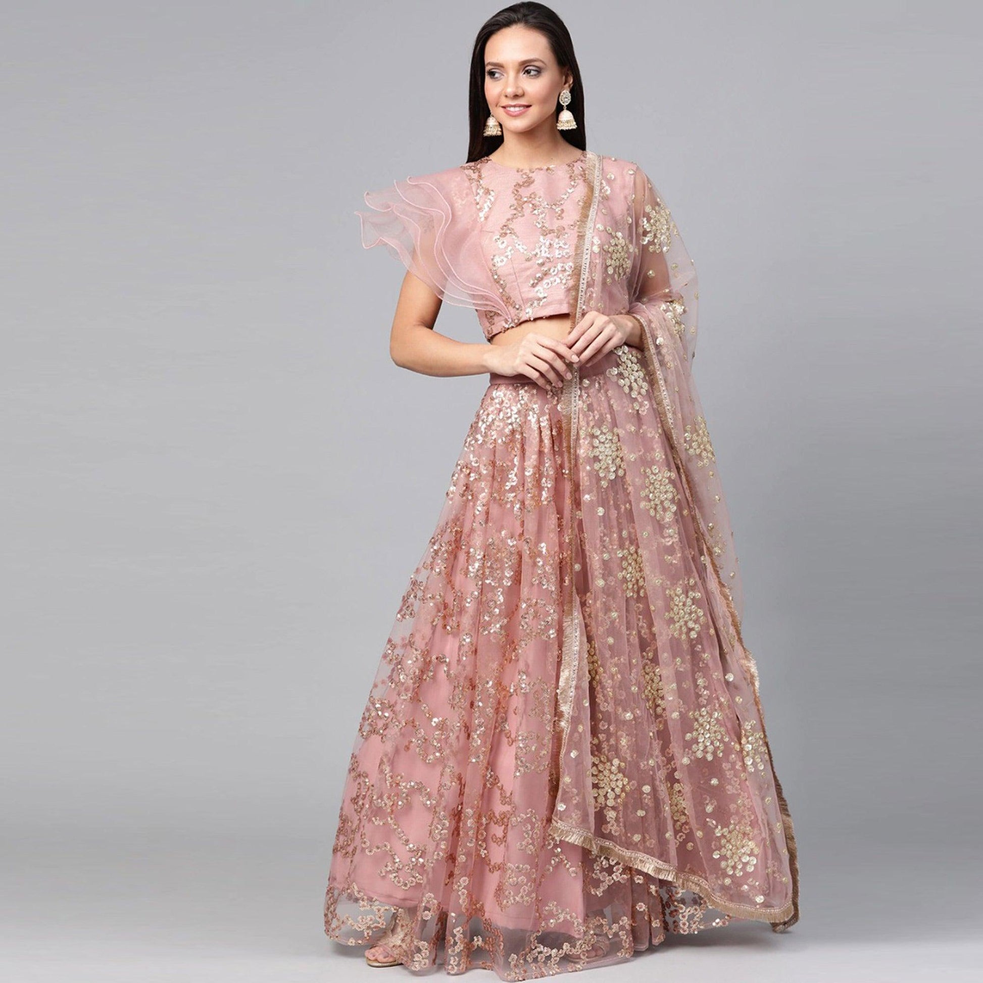 Light Green Designer Wedding Wear Thread Zari Work Soft Net Lehenga Choli