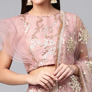 Light Green Designer Wedding Wear Thread Zari Work Soft Net Lehenga Choli