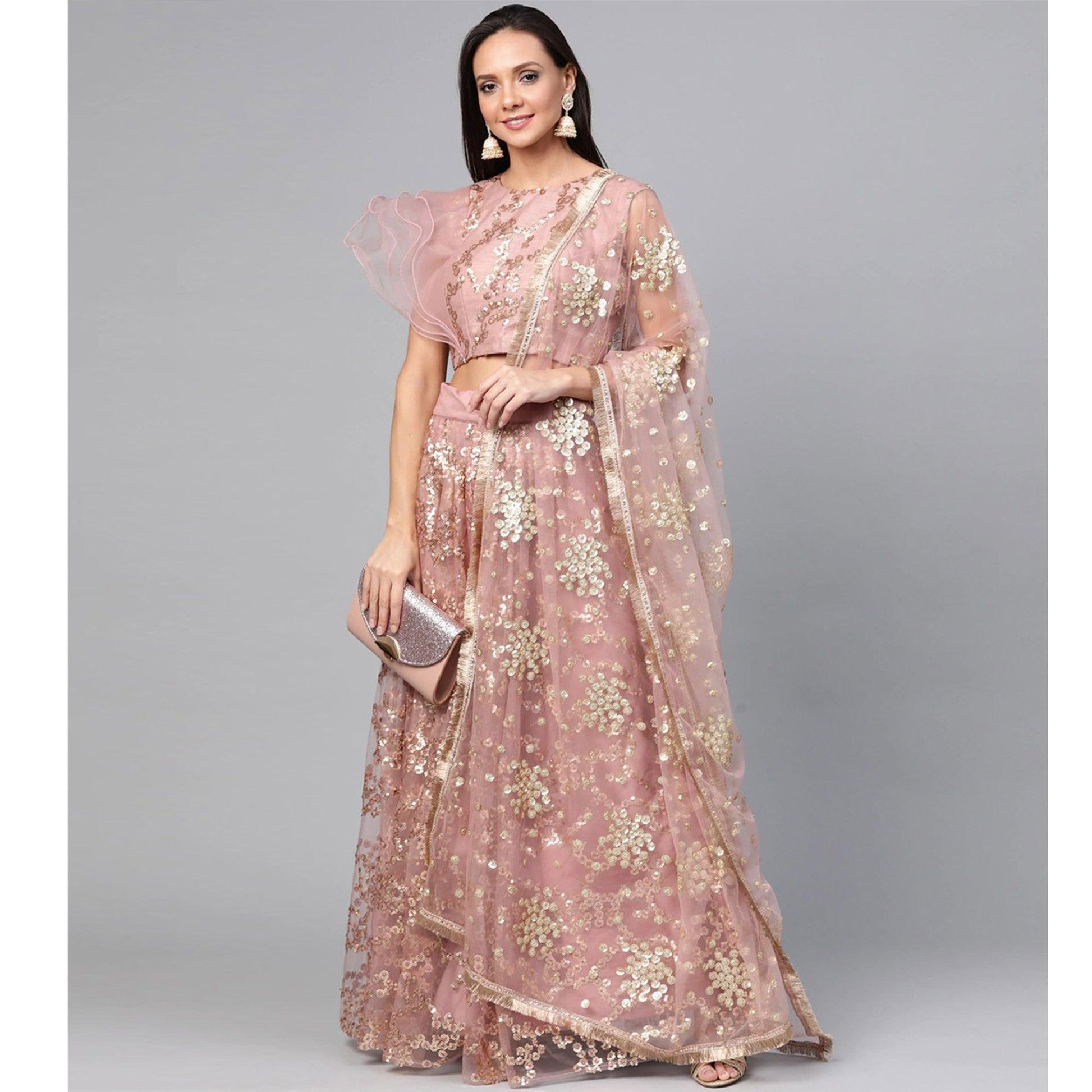 Light Green Designer Wedding Wear Thread Zari Work Soft Net Lehenga Choli