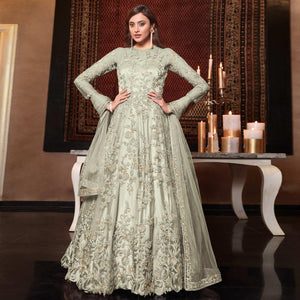 Light Green Embellished With Embroidered Net Anarkali Suit