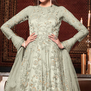 Light Green Embellished With Embroidered Net Anarkali Suit