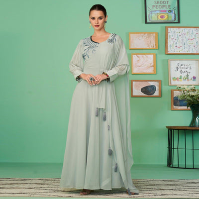 Light Green Embroidered Georgette Gown