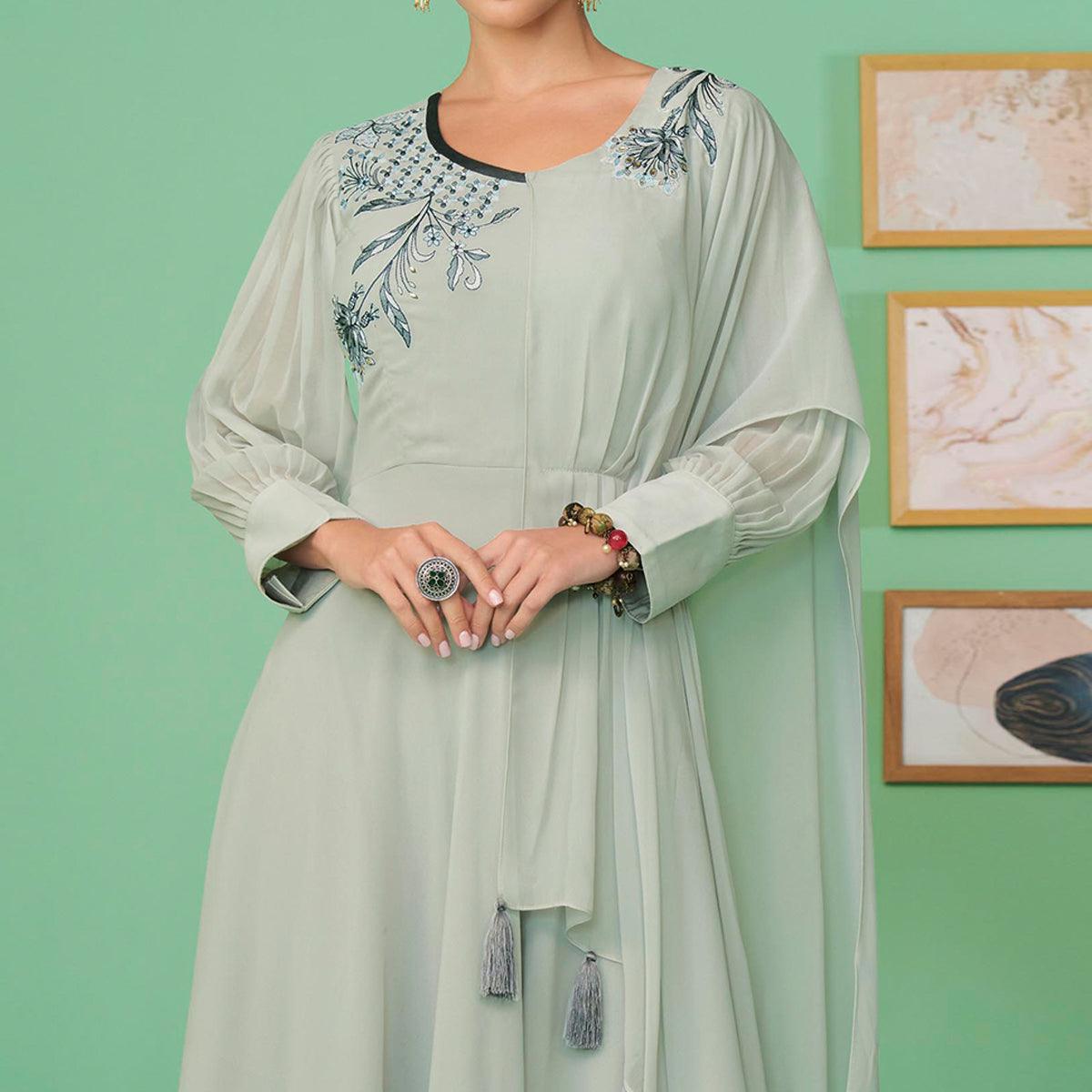 Light Green Embroidered Georgette Gown