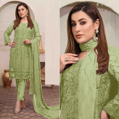 Light Green Embroidered Georgette Pakistani Suit
