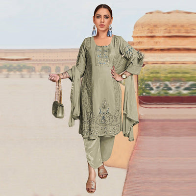 Light Green Embroidered Georgette Pakistani Suit