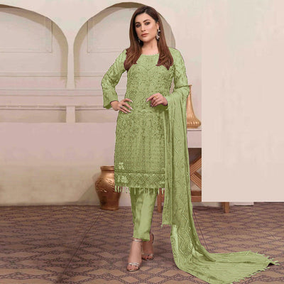Light Green Embroidered Georgette Pakistani Suit