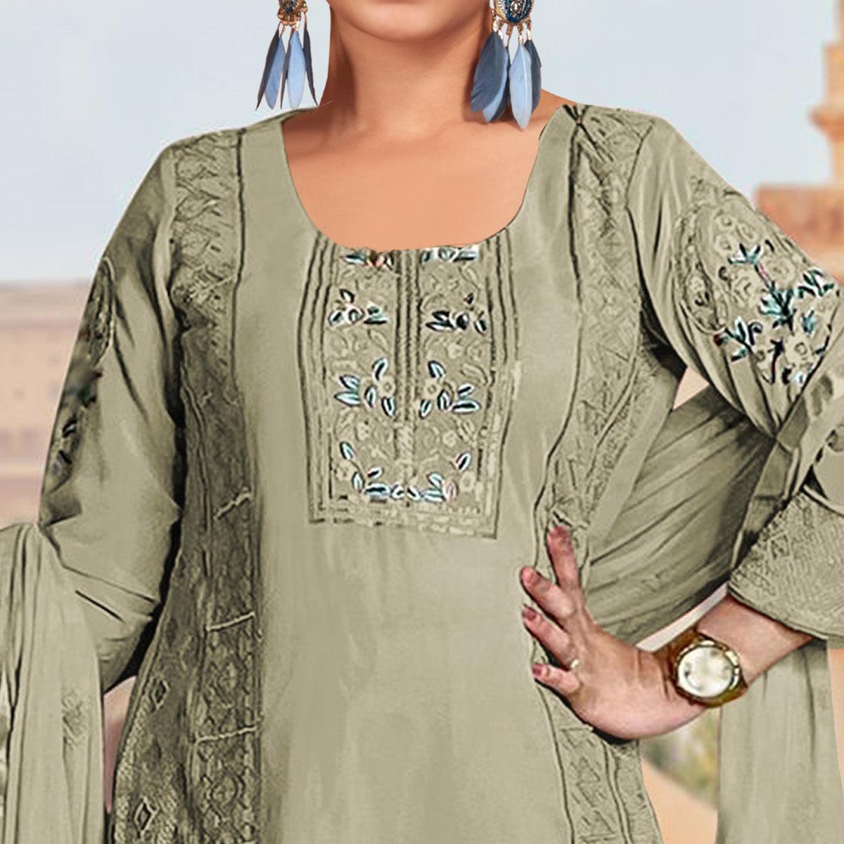 Light Green Embroidered Georgette Pakistani Suit