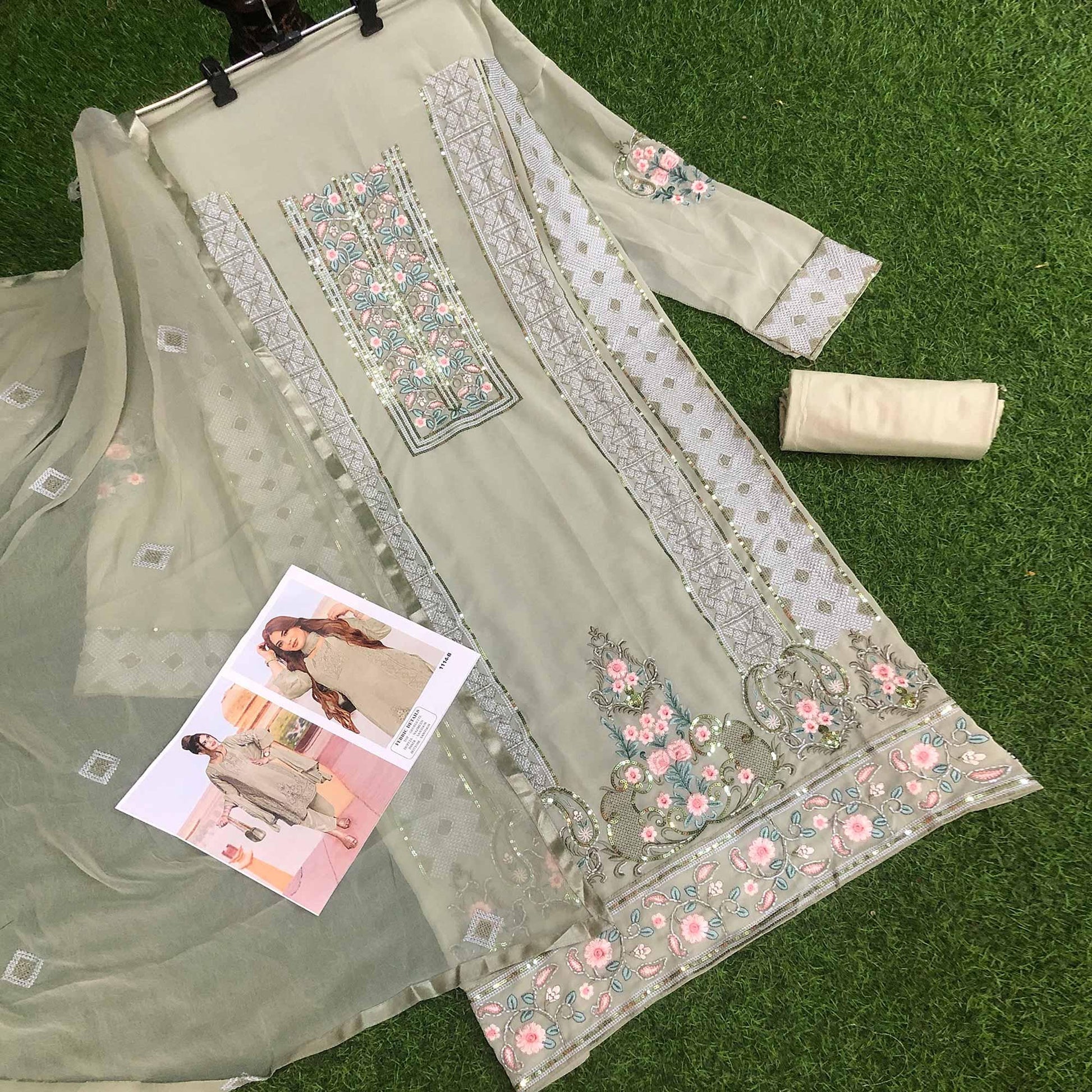 Light Green Embroidered Georgette Pakistani Suit