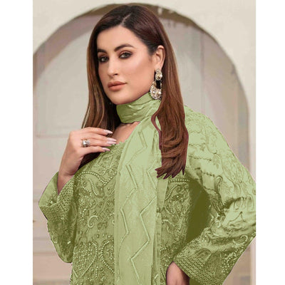 Light Green Embroidered Georgette Pakistani Suit