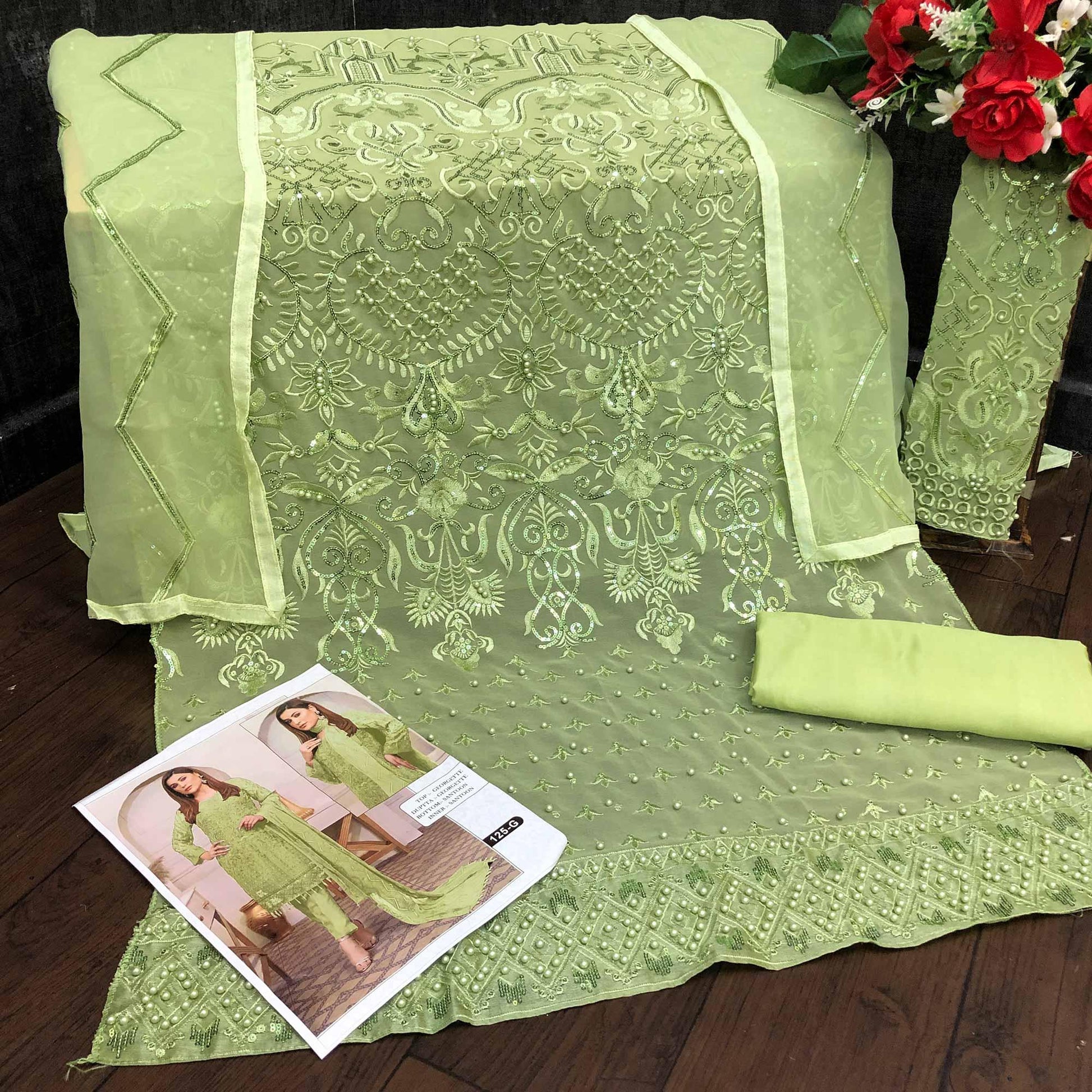 Light Green Embroidered Georgette Pakistani Suit