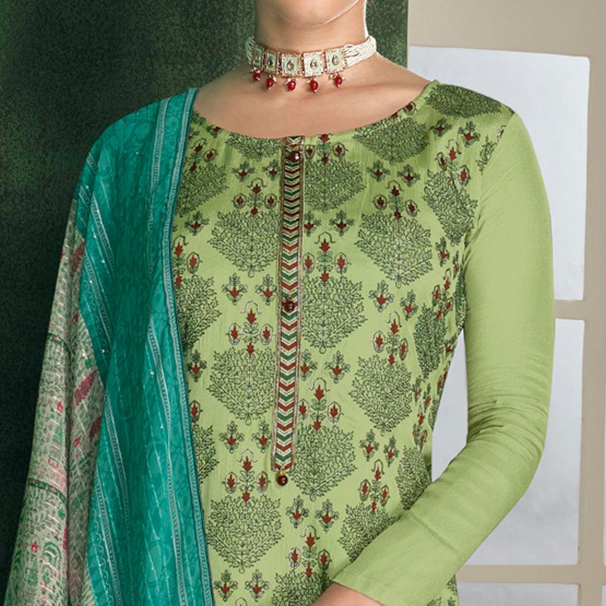 Light Green Embroidered Heavy Faux Georgette Partywear Suit