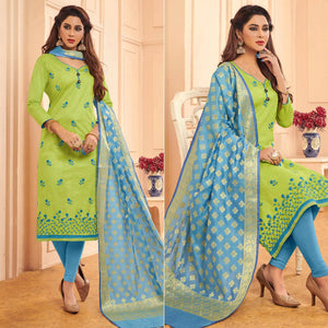 Light Green Embroidered Pure Cotton Dress Material