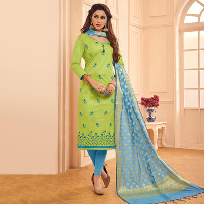 Light Green Embroidered Pure Cotton Dress Material