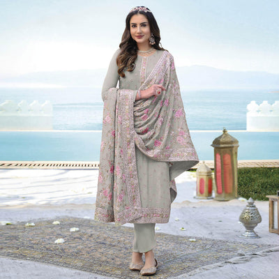 Light Green Embroidered With Embellished Georgette Salwar Suit