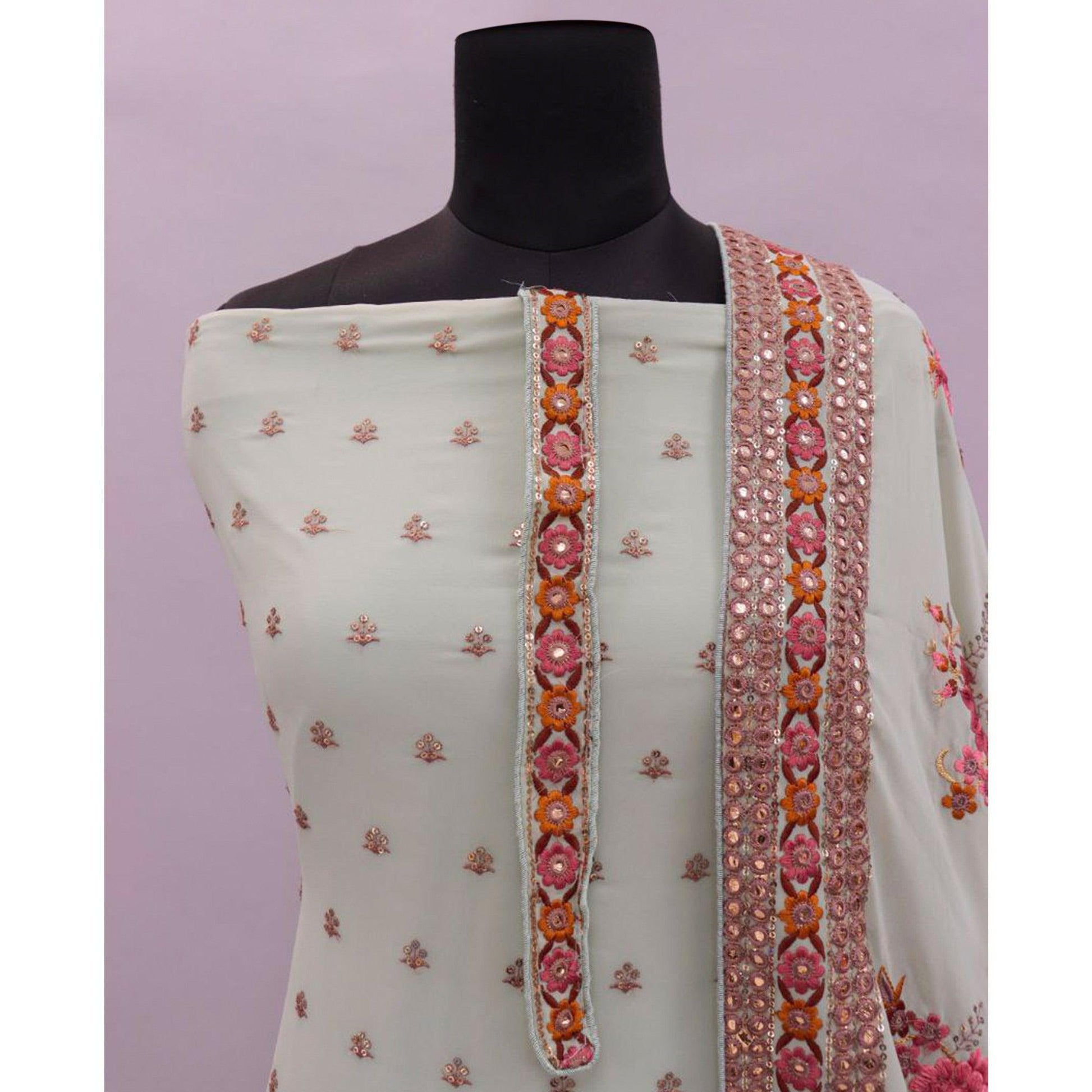 Light Green Embroidered With Embellished Georgette Salwar Suit