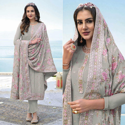 Light Green Embroidered With Embellished Georgette Salwar Suit
