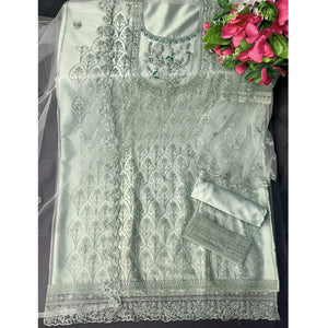Light Green Embroidered With Embellished Net Palazzo Suit