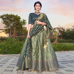 Light Green Embroidery With Woven Silk Lehenga Choli