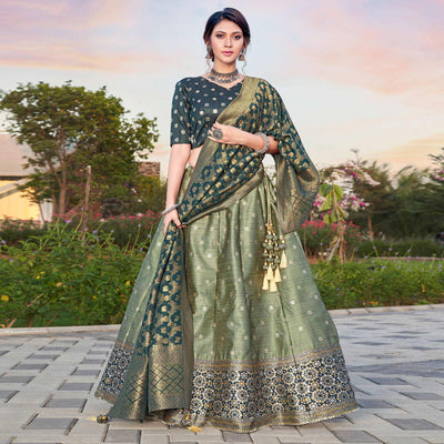 Light Green Embroidery With Woven Silk Lehenga Choli