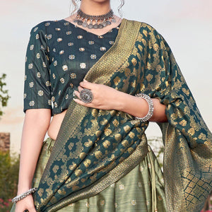 Light Green Embroidery With Woven Silk Lehenga Choli