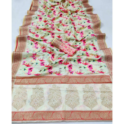 Light Green Festive Wear Digital Printed Soft Silk Saree With Jacquard Border