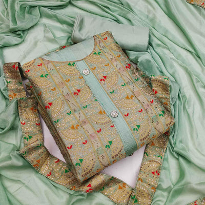 Light Green Festive Wear Embroidered Tapetta Dress Material