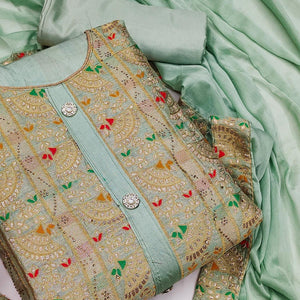 Light Green Festive Wear Embroidered Tapetta Dress Material