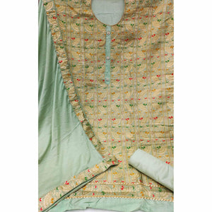 Light Green Festive Wear Embroidered Tapetta Dress Material