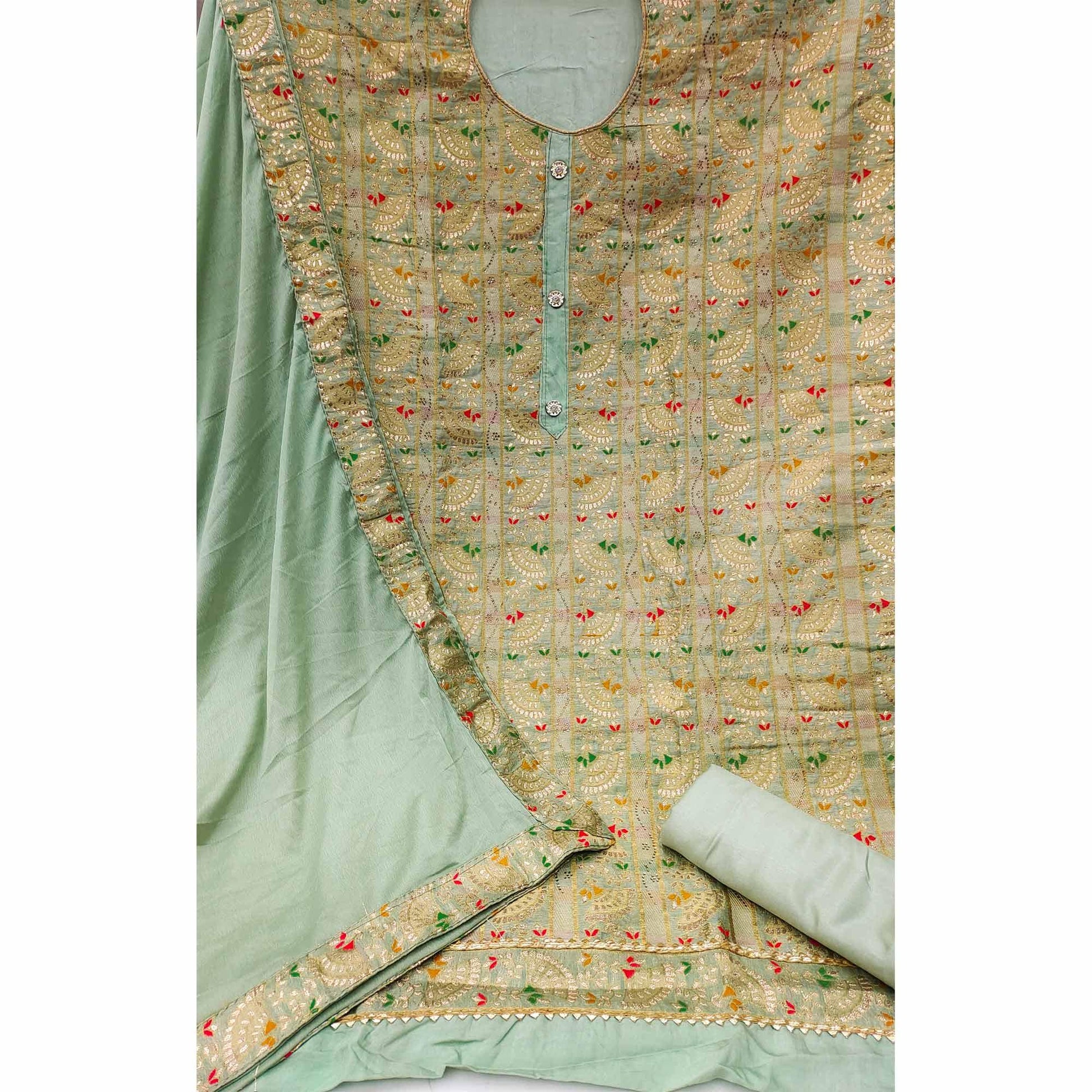 Light Green Festive Wear Embroidered Tapetta Dress Material