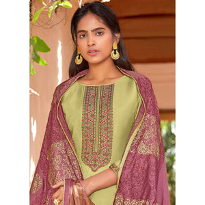 Light Green Festive Wear Embroidered Viscose Cotton Silk Salwar Suit
