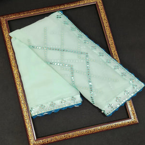 Light Green Festive Wear Mirron Work Chiffon Saree